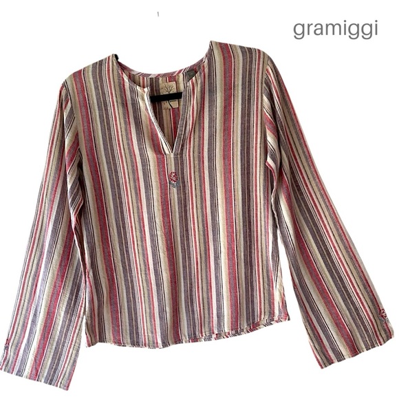 GRAMIGGI NWOT STRIPED EMBROIDERED BELL SHAPED LONG SLEEVE BOHO TOP | MEDIUM - Picture 1 of 9